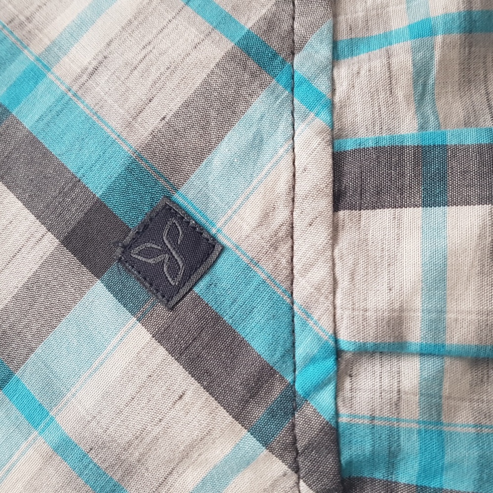 Men's Prana Short Sleeve Blue Plaid Organic Cotton Blend Button Down Size S - Picture 10 of 13